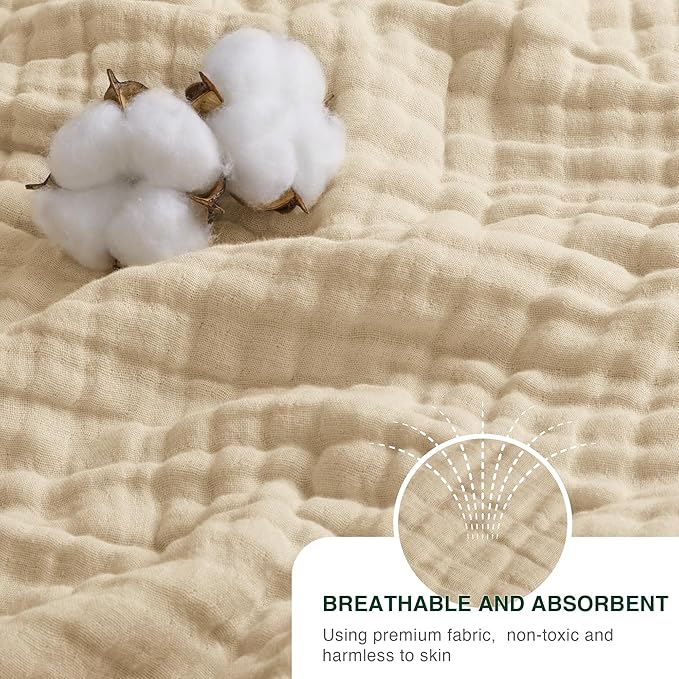 Love's cabin 100% Cotton Muslin Blanket, 6 Layer Lightweight Breathable Gauze Queen Size Blanket 90 x 90 Inches, Soft All Season Blanket for Bed, Khaki