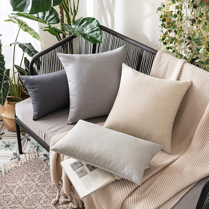 MIULEE Pack of 2 Decorative Outdoor Solid Waterproof Throw Pillow Covers Euro Sham Faux Linen Garden Farmhouse Cushion Cases for Patio Tent Balcony Couch Sofa 26x26 Inch Beige