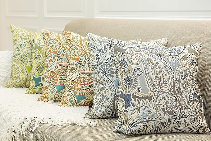 Mika Home Pack of 2 Decorative Pillow Covers Throw Pillow Cases,Paisley Pattern,18X18 Inches,Green Brown Cream Multicolor