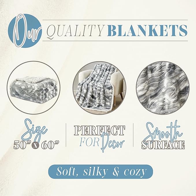 Elegant Comfort Luxury Valentine’s Day Sherpa Throw Blanket Ultra-Soft Cozy Velvet Aesthetic Fleece Throw - Micromink Sherpa for Her, Girlfriend, Sherpa Reversible Blanket- Alaska Gray