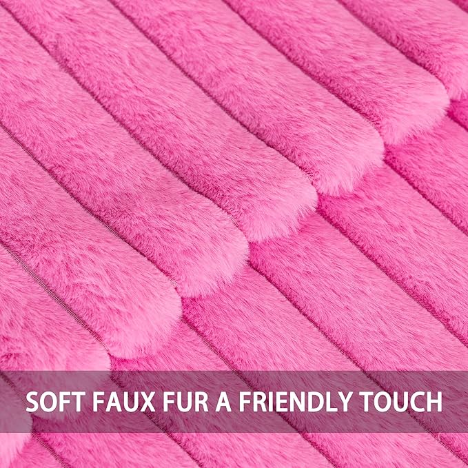 Aegero Pack of 2 Faux Fur Fall Throw Pillow Covers 22x22 Inch, Soft Plush Striped Neutral Couch Pillow Cover, with Velvet Back Modern Home Decor for Sofa Living Room Couch Bed Hot Pink