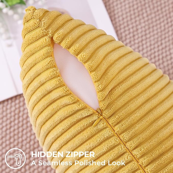 Mecatny Corduroy Decorative Throw Pillow Covers 22x22 Set of 2 for Sofa Living Room, Soft Neutral Boho Couch Pillow Covers for Home Decor, Mustard Yellow