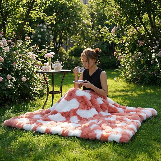 Cozy Bubble Blanket Throw for Couch, Gift for Mom Mother's Day, Soft Blush Pink and White Foldable Travel Blanket for Spring Bed Office Airplane Car Nursery, Machine Washable, 50" x 60"