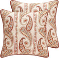 ISAENNE Design Linen Classic Vintage Throw Pillow Covers 18"x18" Pack of 2, Square Cushion Covers with Orange Yellow Paisley Style Pattern Decoration Pillowcases for Bed,Living Room,Outdoor,Car