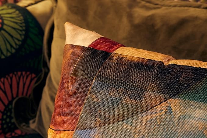 SiuSue Vintage Geometric Decor Linen Throw Pillow Case, 18 x 18 Inch Set of 4, New Living Room Decor, Housewarming Gift, Modern Decor, Mid-Century Modern Style Cushion Cover for Sofa Couch Bed