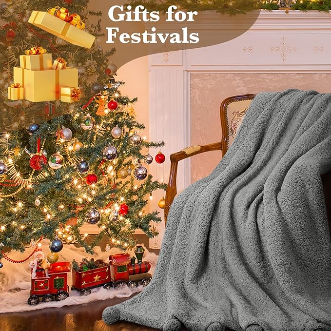 LBRO2M Double Sided Sherpa Blanket,King Size Super Soft Fuzzy Plush Warm Cozy Fluffy Throw Reversible Luxurious Blankets (Grey)