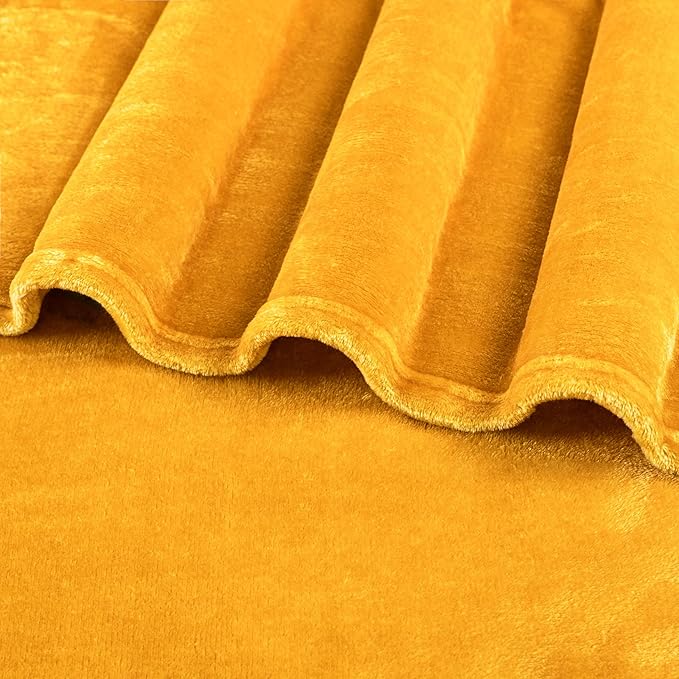 PAVILIA Mustard Yellow Fleece Bed Blanket Queen Size, Gold Super Soft Fuzzy Flannel Throw for Couch Sofa, Luxury Plush Microfiber Large Throw Blanket Queen Bed, Home Cozy Velvet Gift Blanket, 90x90