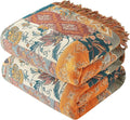 Boho Throw Blanket for Couch Sofa Bed, 100% Cotton Woven Quilt with Tassel 50”x60”, Super Soft Muslin Blanket with Floral Printed, Decorative Reversible Bed Blanket/Cover for All Seasons