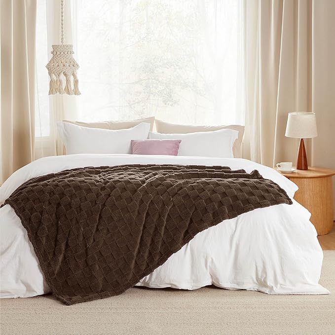 Bedsure GentleSoft Fall Throw Blanket for Couch Brown - Checkered Fleece Blankets Gifts for Women Men Girls, Cute Soft Cozy Throw for Bedroom Home Decor Gifts, 50x60 Inches