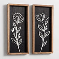 3D Vintage Black Living Room Decor (Set of 2) Lightweight, Wooden Ready-to-Hang Framed Moody Floral Wall Art for Bathroom, Bedroom or Office - Dark Textured Boho Farmhouse Wall Decor - Gift-Boxed