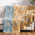 jinchan Boho 100% Cotton Muslin Twin Size 60x80 Inches Blanket Lightweight 4-Layer Quilted Soft Yellow and Blue Floral Throw Blanket Reversible Comfy Flower Breathable All Seasons Couch Bedroom Decor