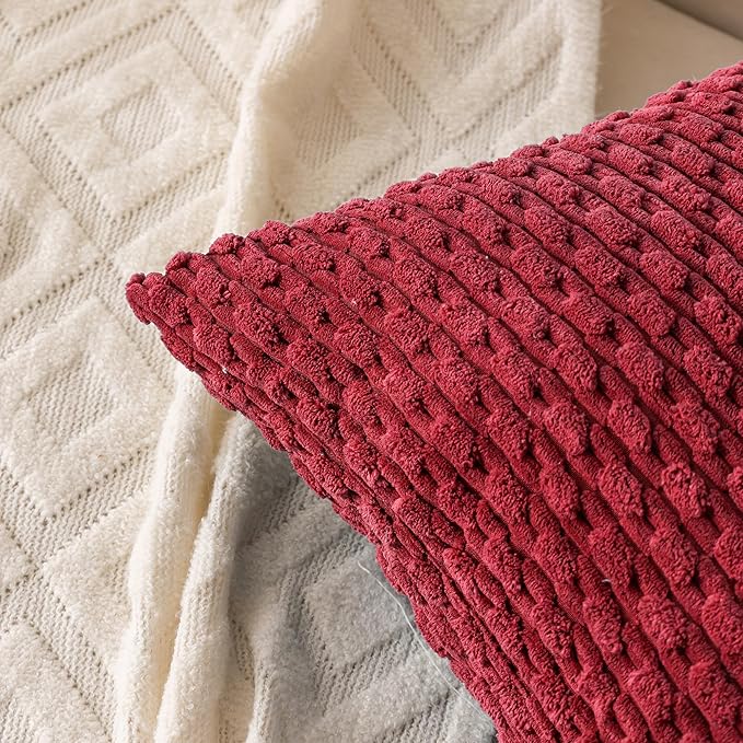 Set of 4 Burgundy Decorative Throw Pillow Covers 24x24 Inch Corduroy Pillow Covers for Bed Couch Sofa Living Room Soft Square Cushion Cases
