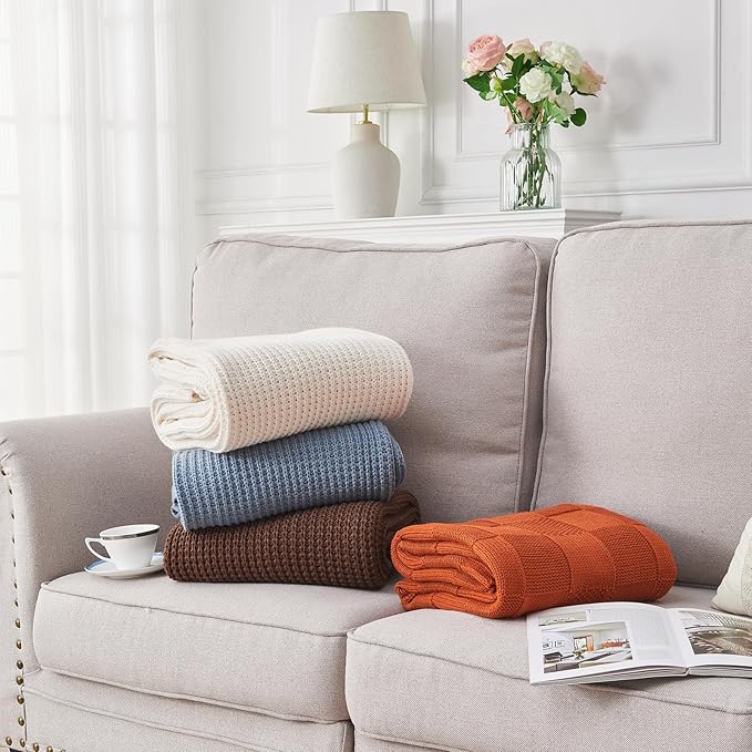 Douceur Brown Throw Blanket for Bed, Soft Chunky Cable Knit Throw Blanket, Classic Fisherman's Rib Stitch Pattern Throw for Living Room,60"X80"