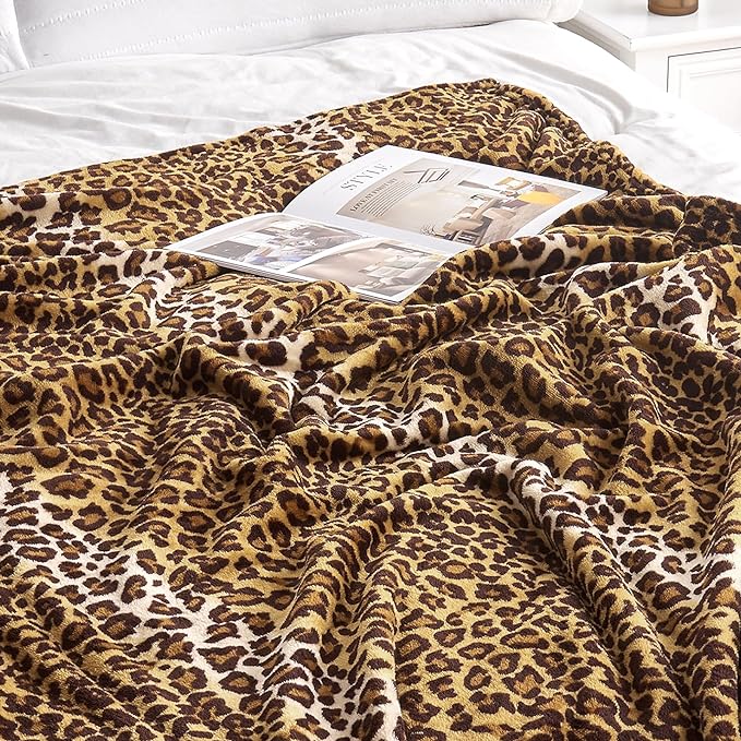Fleece Queen Size Super Soft Cozy Leopard Print Blanket for Couch Bed, Cheetah Print Blanket for All Seasons 90"x90" (Dark Brown)