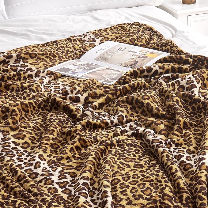 Fleece King Size Super Soft Cozy Leopard Print Blanket for Couch Bed, Cheetah Print Blanket for All Seasons 90"x108" (Dark Brown)