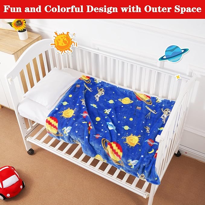 Lukeight Toddler Blanket for Boys and Girls, Plush and Thick Blanket Birthday Gifts for Toddler and Baby (Space, 30x40 Inches)