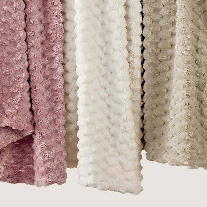 Bedsure Large Throw Blanket for Couch - 350GSM Fluffy Plush Bubble Blanket for Bed Home Room Decor, GentleSoft Cute Fleece Soft Cozy Gifts for Women Girls, Off White, 50x70 Inches
