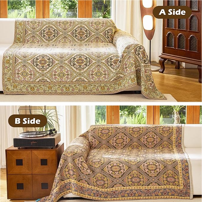 Boho Throw Blanket 60" x 80", 100% Organic Cotton Breathable Skin-Friendly Ultra Soft Bed Quilt Throw - Floral Rustic Decor Luxury Reversible Blanket for Sofa Couch Chair and Gift,