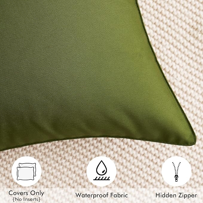 MIULEE Pack of 2 Decorative Outdoor Waterproof Pillow Covers Rectangular Garden Cushion Sham Throw Pillowcase Summer Shell for Spring Patio Tent Couch 12x20 Inch Olive Green