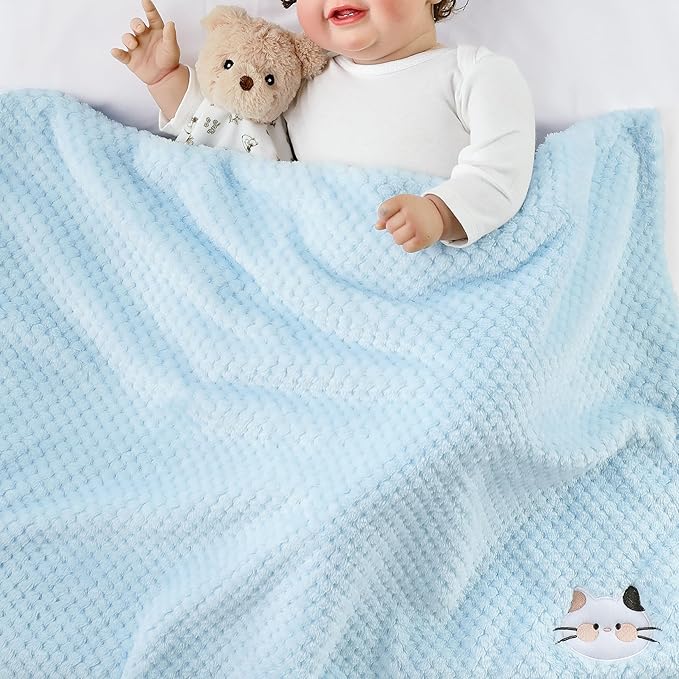 CREVENT 30''X40'' Cute Cozy Fluffy Warm Baby Blanket for Girls Infants Toddlers' Bedding Crib Cot Stroller, Baby Shower Birthday Newborn's Gift Blue- Cat