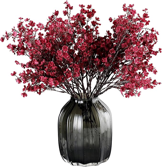 JAKY-Global Babys Breath Fabric Cloth Burgundy Artificial Flowers 6 Bundle European Fake Silk Plants Decor Wedding Party Decoration Bouquets Real Touch DIY Home Garden (Wine Red)