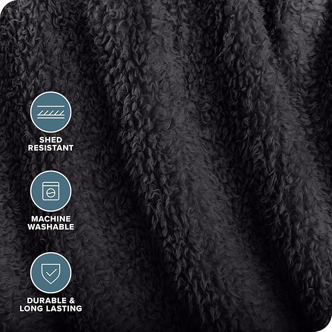 Bare Home Faux Shearling Blanket - King Size - Blanket for Bed, Sofa, Couch, Camping, Travel, and Gifts - Warm & Lightweight - Fluffy & Soft (King, Solid Forged Iron Grey)