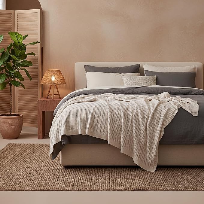 Bedsure Gentlesoft 100% Cotton Blanket Twin XL Size for College Dorm - Breathable and Soft for Spring Summer, Waffle Weave Twin Blanket for Bed, Dorm Room Essentials, Begie, 66x90 inches