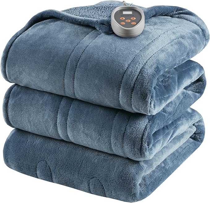 Beautyrest Heated Blanket, Electric Throw Blanket, Soft, Warm, Reversible Plush - Sherpa Heating Blanket Throw, 3 Heat Settings, 2 hr Auto Shut Off, Machine Washable, Oversized 60 in x 70 in, Blue