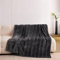 Super Soft Flannel Throw Blanket 50x60 Inches, Premium Checkered Jacquaed Silky Fleece Lightweight Bed Blanket All Season Use, Dark Grey Strip, 50"x60"