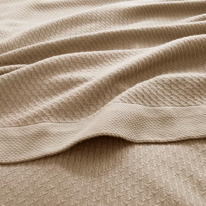 Madison Park 100% Egyptian Cotton Lightweight Summer Blanket, Breathable Waffle Knit Design, Soft Cozy All-Season Throw for Bed, Couch or Sofa, Khaki Twin Size (66"x90")