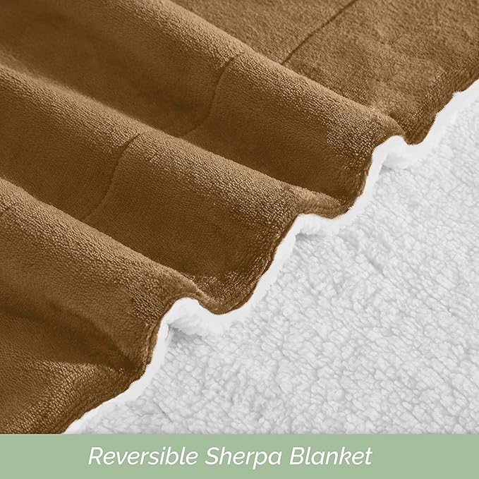 Elegant Comfort Ultra Soft Reversible Flannel Sherpa Blanket - Cozy Silky Fleece Throw for Couch, Bed - Plush Fuzzy Warm Winter Blanket for Gift, Queen, Taupe