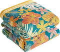 Boho Throw Blanket for Bed 90”x98”, 100% Cotton Woven Blanket for Couch Sofa, Ultra Soft 4-Layer Muslin Quilt with Floral Printed, Farmhouse Bed Blanket/Cover for Living Room Decor