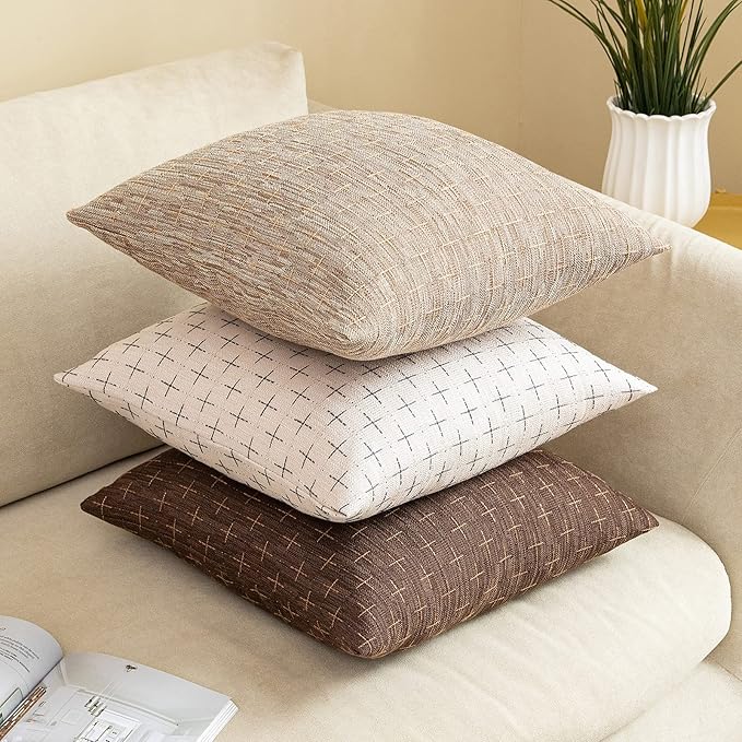 MIULEE Pack of 2 Decorative Vintage Burlap Linen Brown Throw Pillow Covers Modern Farmhouse Pillowcases Rustic Woven Textured Cushion Cover for Sofa Couch Bed 18x18 Inch Dark Coffee