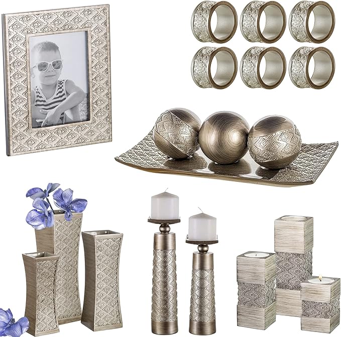 Creative Scents Dublin Silver Small Tealight Candle Holder Set of 3 - Centerpiece for Living Room and Dining Room Table Decor, Coffee Table Decor, Ideal for Fireplace, Entrance or Bathroom