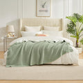 Amélie Home Reversible Waffle Weave Throw Blanket, Chenille Knit with Warm Sherpa, Soft Cozy Blanket for Bed, 60"x80", Sage Green