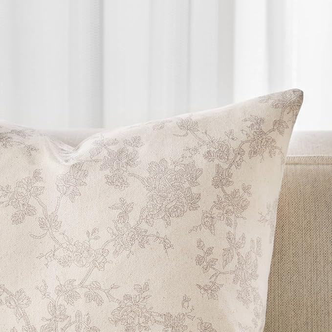 100% Cotton French Pastoral Throw Pillow Covers Set of 2, 16x16 Inch Grey Farmhouse Decorative Cushion Covers for Sofa Bed Living Room Home Decor