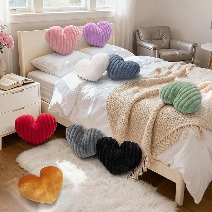 16 Inch Blue Heart Pillow Cute Soft Decorative Throw Pillows, Heart Shaped Fluffy Faux Fur Pillows Cushions for Couch Bed Bedroom Room Home Decor Aesthetic (1, Blue, Medium-16 x13)