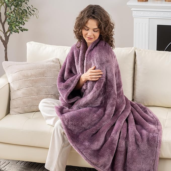 Berkshire Blanket Classic Extra-Fluffy™ Plush Throw Blanket, Soft Fuzzy Fluffy Long Hair Throw Blanket for Couch Sofa Bed, Plum Smoke, 50x60 Inches