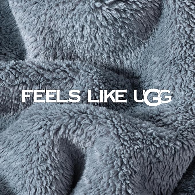UGG Whitecap Full/Queen Blanket, Fleece Fluffy Blanket for Bed, Luxury Cozy Oversized Throw for Couch, Washable Hypoallergenic Queen Bedding, Bedroom Decor, 90" x 90", Denim Blue