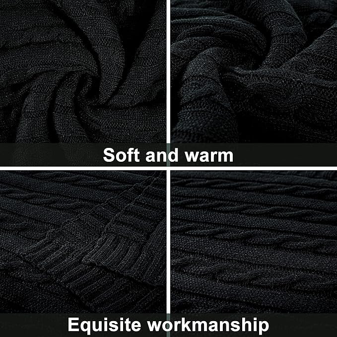 NTBAY 100% Pure Cotton Oversize (60x80) Cable Knit Throw Blanket, Super Soft Warm Knitted Throw Blanket for Bed, Sofa, Chair, Couch - Extra Cozy, Machine Washable, Comfortable Home Decor, Black