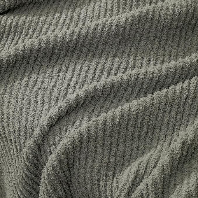 bearberry Soft Rib Knit Blanket Thin Warm & Breathable - Snuggly Minky Throw for Everyday Use, Travel, Chair | All-Season Machine Washable for Couches, Gifts, Family (Grey, 50”x60”)