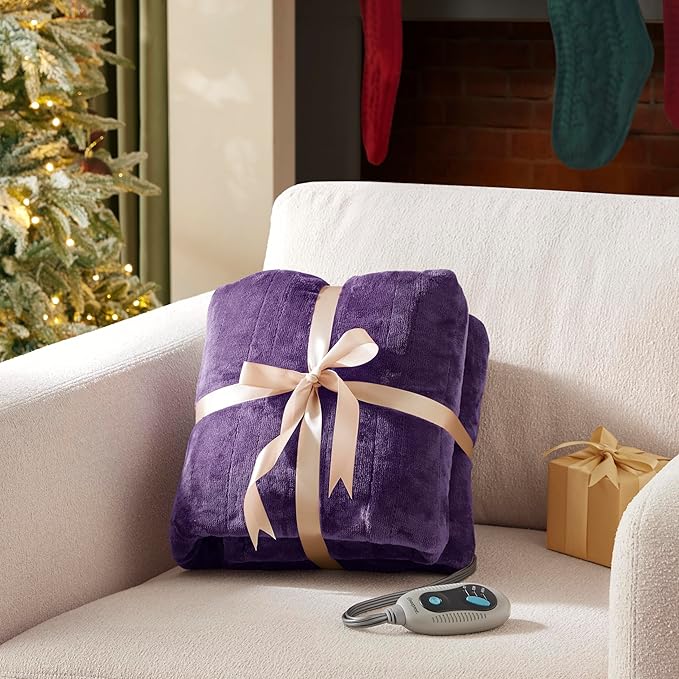 Beautyrest Heated Blanket, Eletric Throw Blanket, Soft, Warm, Reversible Plush - Sherpa Heating Blanket Throw for Office, Couch, 3 Heat Settings, 2 hr Auto Shut Off, Machine Washable, 50 x 60 Purple