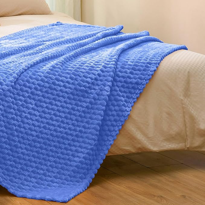 Vessia Flannel Fleece Throw Blanket(50x70 inch), 3D Jacquard Blue Fuzzy and Warm Blanket for Couch,Sofa,Bed,Chair, 300GSM Super Soft Touch Cozy Lightweight Throw for All-Season Home Decor