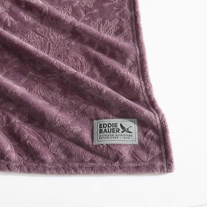 Eddie Bauer - Throw Blanket, Ultra-Soft & Embossed Plush Bedding, Blanket for Couch & Bed (Woodblock Floral Purple, 50" x 70")