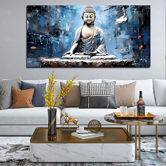 Xxliren Blue Zen Wall Art for Living Room Large Size Meditation Wall Decor Buddha Wall Art Yoga Wall Decor Ready To Hang Size 60 x 30 Inch