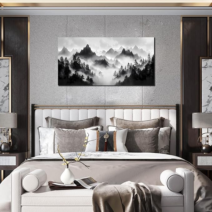 Black and White Forest Wall Art for Living Room - Natural Landscape Canvas Wall Art for Office - Bedroom Signs Wall Decor Above Bed Size 20" x 40"