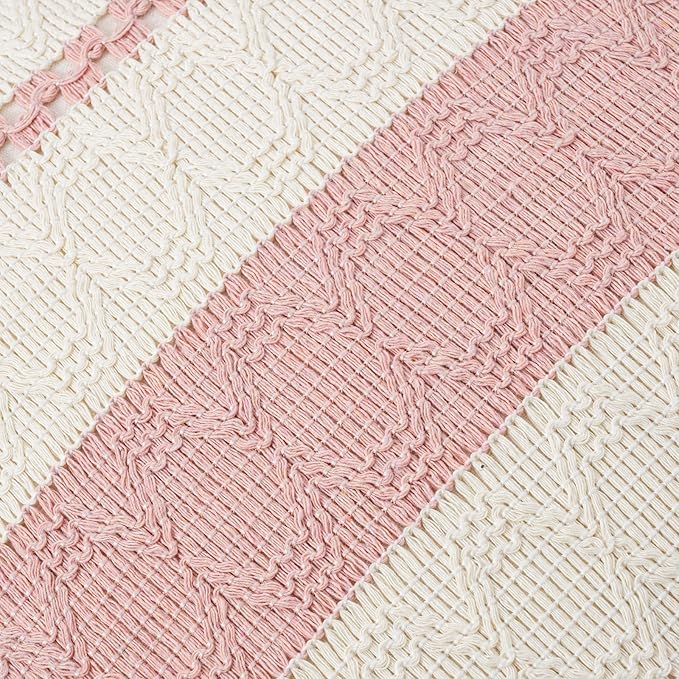 Fancy Homi Set of 1 Boho Pink Long Lumbar Decorative Throw Pillow Cover 14x24 Inch for Couch Bed Sofa Chair, Modern Organic Farmhouse Home Decor, Soft Cotton Cute Accent Rectangle Cushion Case