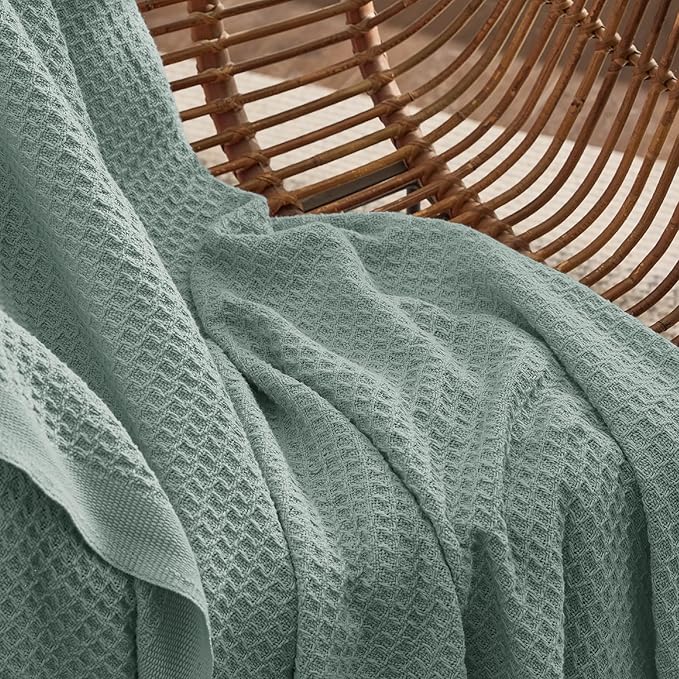 Bedsure Gentlesoft 100% Cotton Blanket Twin XL Size for College Dorm - Cooling Breathable and Soft for Spring Summer, Waffle Weave Twin Blanket for Bed, Dorm Room Essentials, Sage Green, 66x90 inches