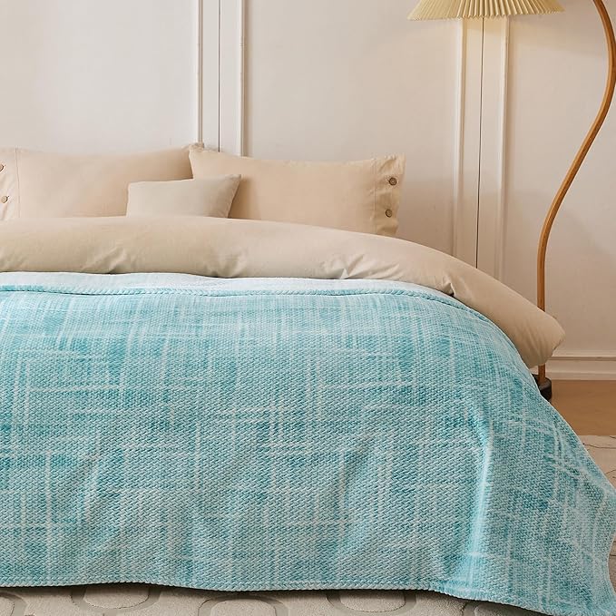 COOVA Fleece Bed Blanket Twin Size, Super Soft and Cozy 3D Jacquard Warm Blankets, Lightweight and Fuzzy Throw for Couch, Sofa, Chair, Giftable (Light Green, 60"x80")