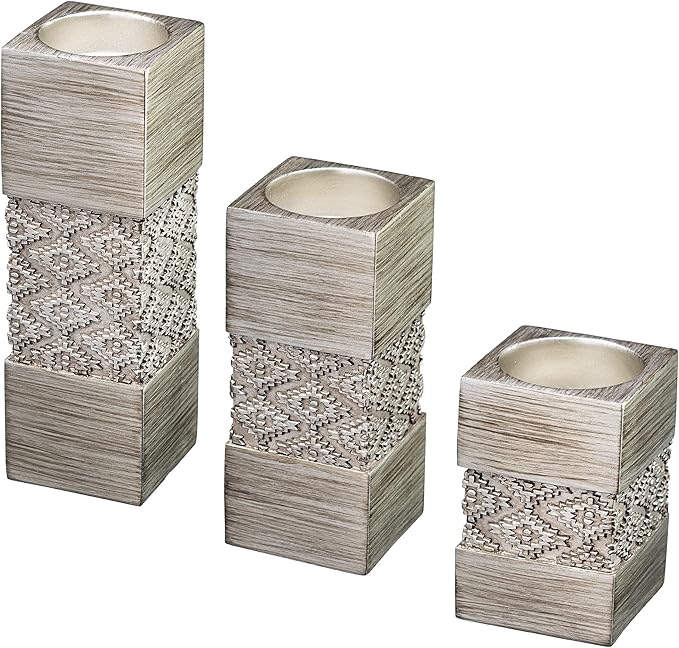 Creative Scents Dublin Silver Small Tealight Candle Holder Set of 3 - Centerpiece for Living Room and Dining Room Table Decor, Coffee Table Decor, Ideal for Fireplace, Entrance or Bathroom